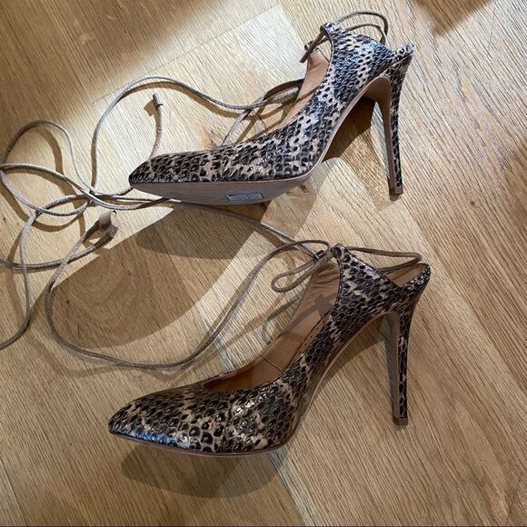 Alexa Wagner Snakeskin Open Back Ankle Strap Heels in Brown - Picture 4 of 8